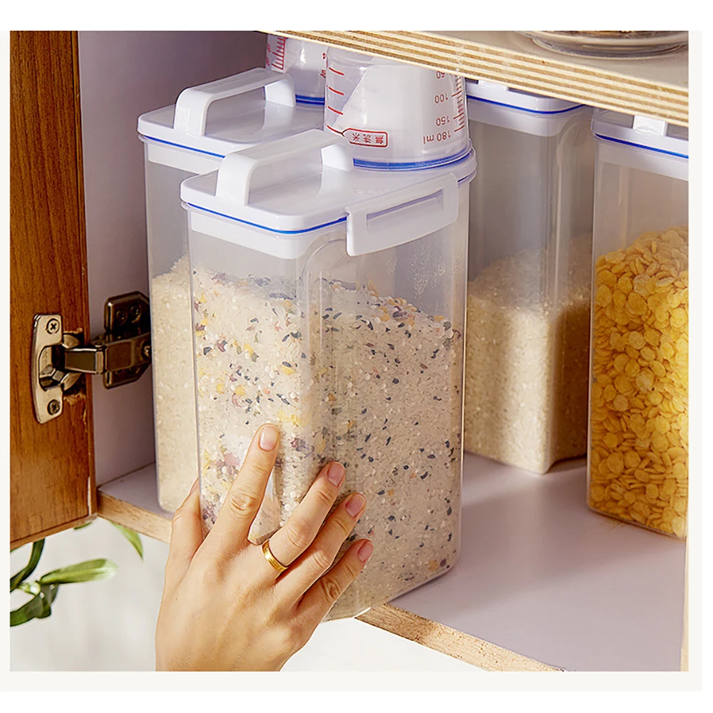 

2.7L Japanese-style Transparent Kitchen Storage Box Rice Bucket Plastic Transparent Sealed plastic Jar Rice Bucket