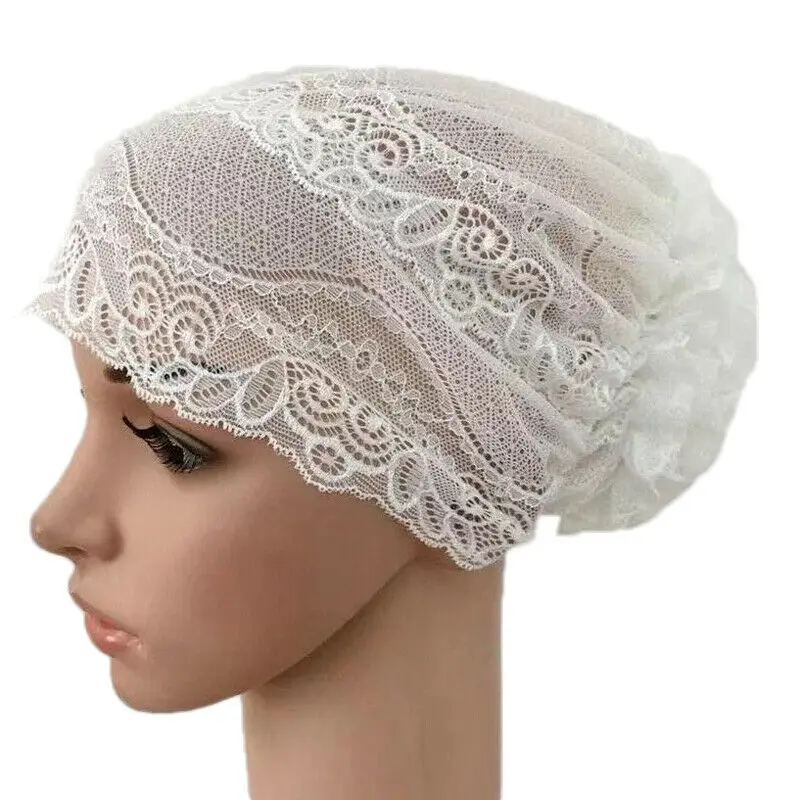 

Muslim Lace Hijab Inner Cap Flower Turban Ninja Hat Underscarf Islamic Hair Loss Covers Beanie Bone Bonnet Headwear Under Scarf