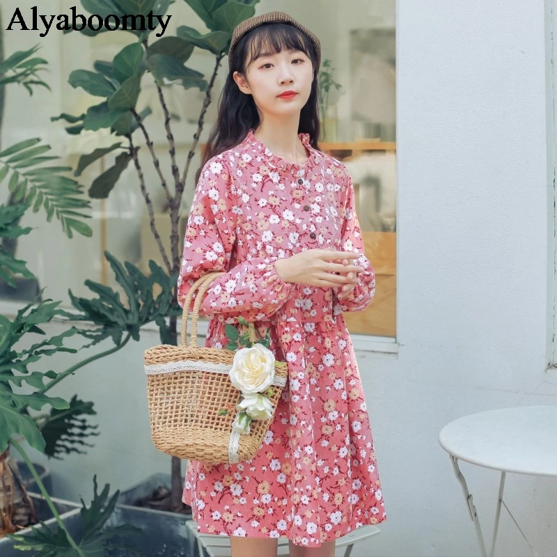 Женское мини-платье с оборками на воротнике и цветочным принтом | Женская одежда