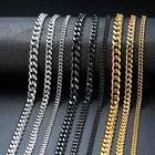 Цепочка из нержавеющей стали для мужчин и женщин, базовое панцирное ожерелье из кубинской цепи, винтажное однотонное металлическое колье черного и золотого цвета