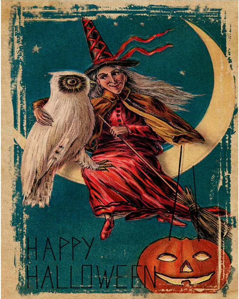 

Halloween Witch Moon Cat Metal 8x12 Inch Retro Travel Garage Restaurant