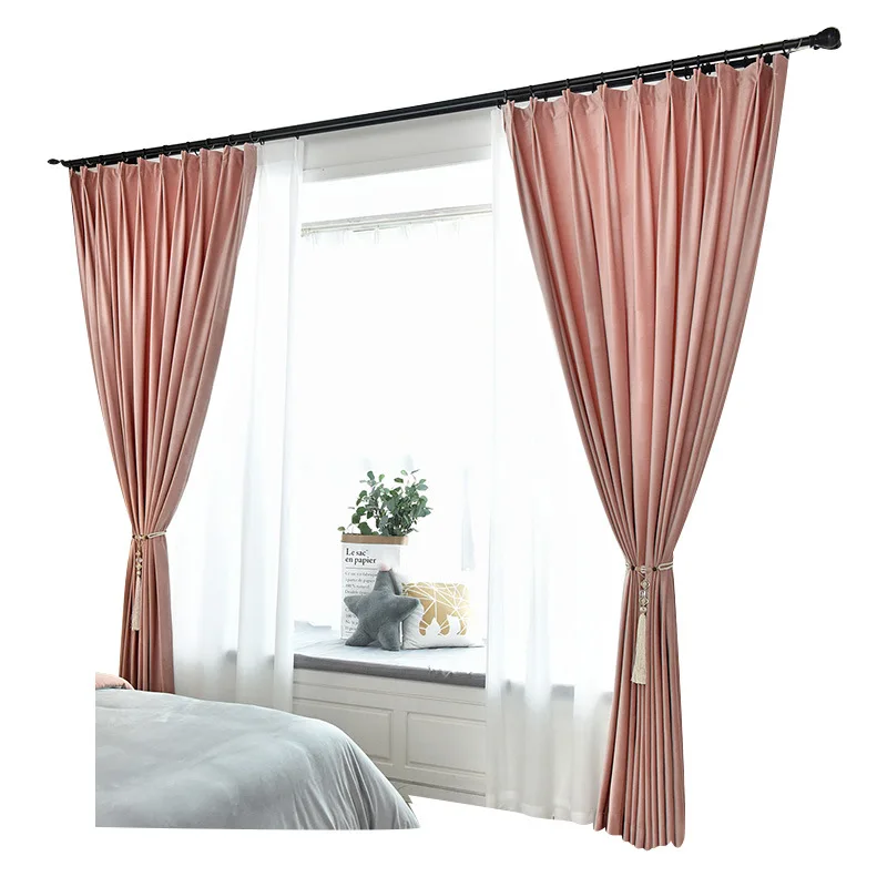

Nordic Style Light Luxury Pure Color German Cotton Wool Upscale Velvet Curtins for Living Room Bedroom Curtains High Shading