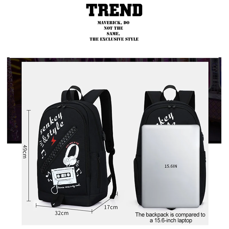 

2020 New fashion travel men backpack Laptop Bag with USB charging port high quality oxford school bags for teenage boys student