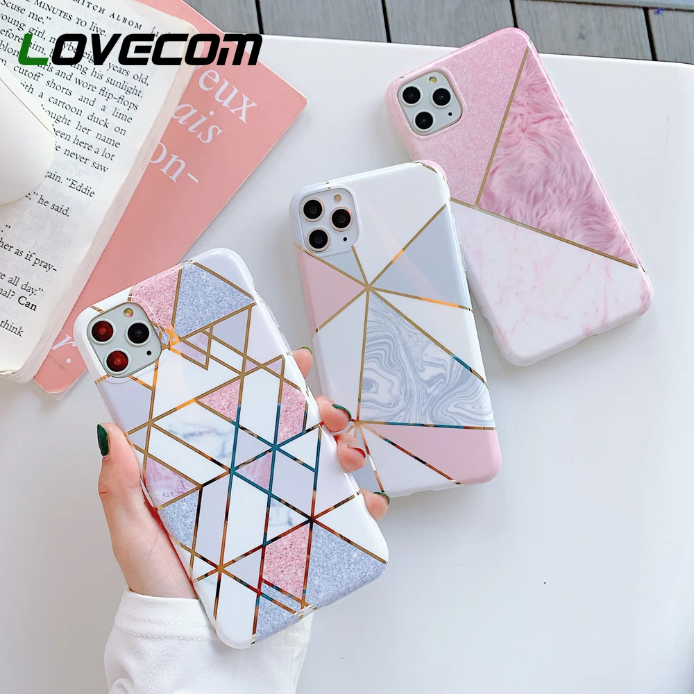 Чехол для телефона с рисунком девушки розовый геометрический мраморный iPhone 11 Pro