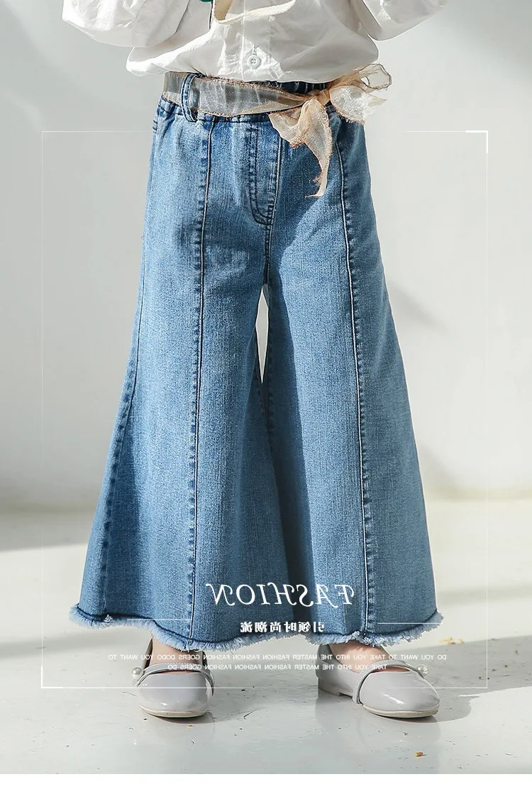 Летние джинсы для девочек 2 8 лет расклешенные брюки детская джинсовая одежда