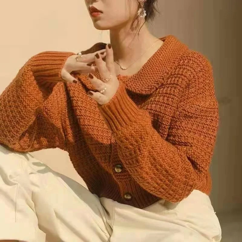 

Autumn and Winter New Women's Sweater Cardigan Casual Fashion Clothing Polo Collar Long Sleeve Tops Knitting