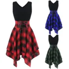 Летнее готическое клетчатое мини-платье, женское элегантное асимметричное платье в стиле преппи с высокой талией, вечерние платья в готическом стиле на шнуровке