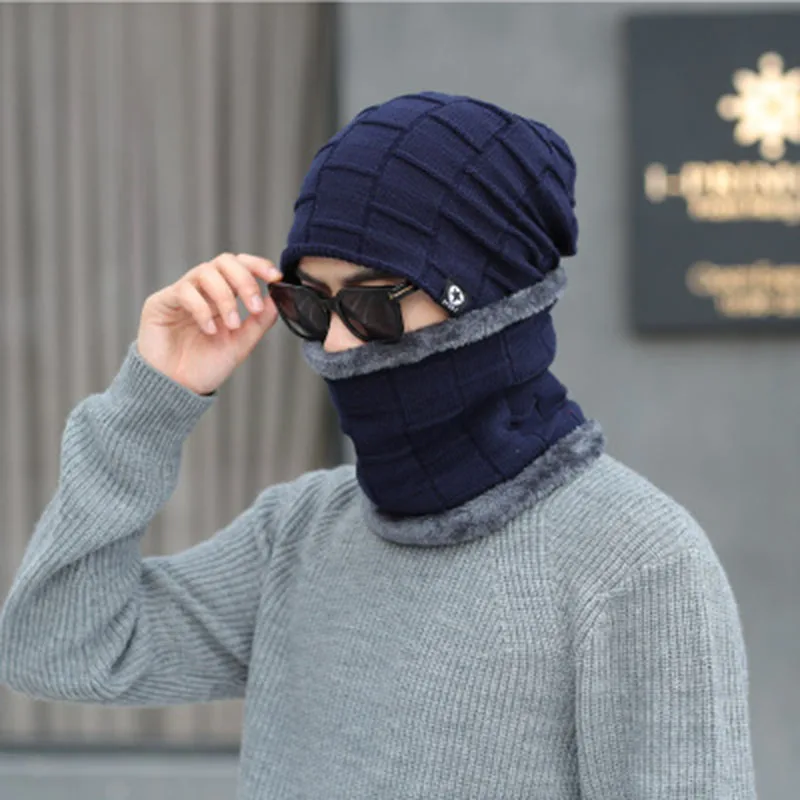 Мужская зимняя шапка 2020 Модная вязаная черная толстая и теплая облегающая