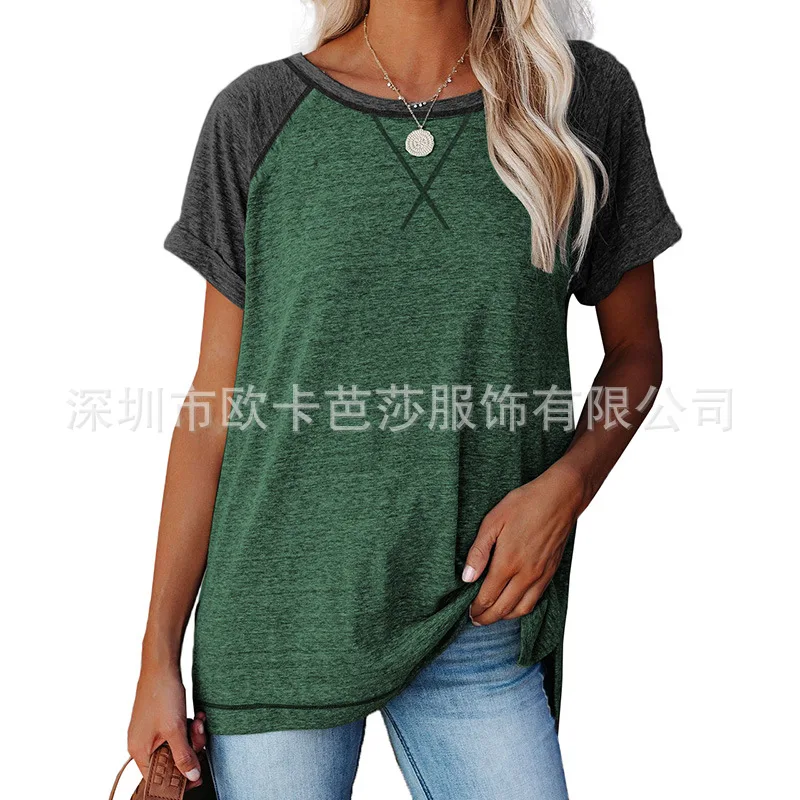 

2021 spring and summer new women's stitching neckline cross short sleeve top t-shirt female