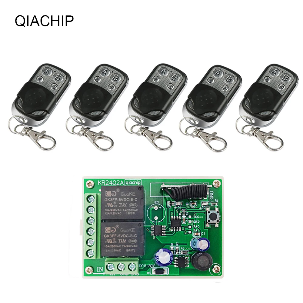

QIACHIP 433Mhz Receiver Module Universal Wireless Remote Control Switch DC 5-30V 2CH Relay + RF Remote Transmitter 24V Led Light