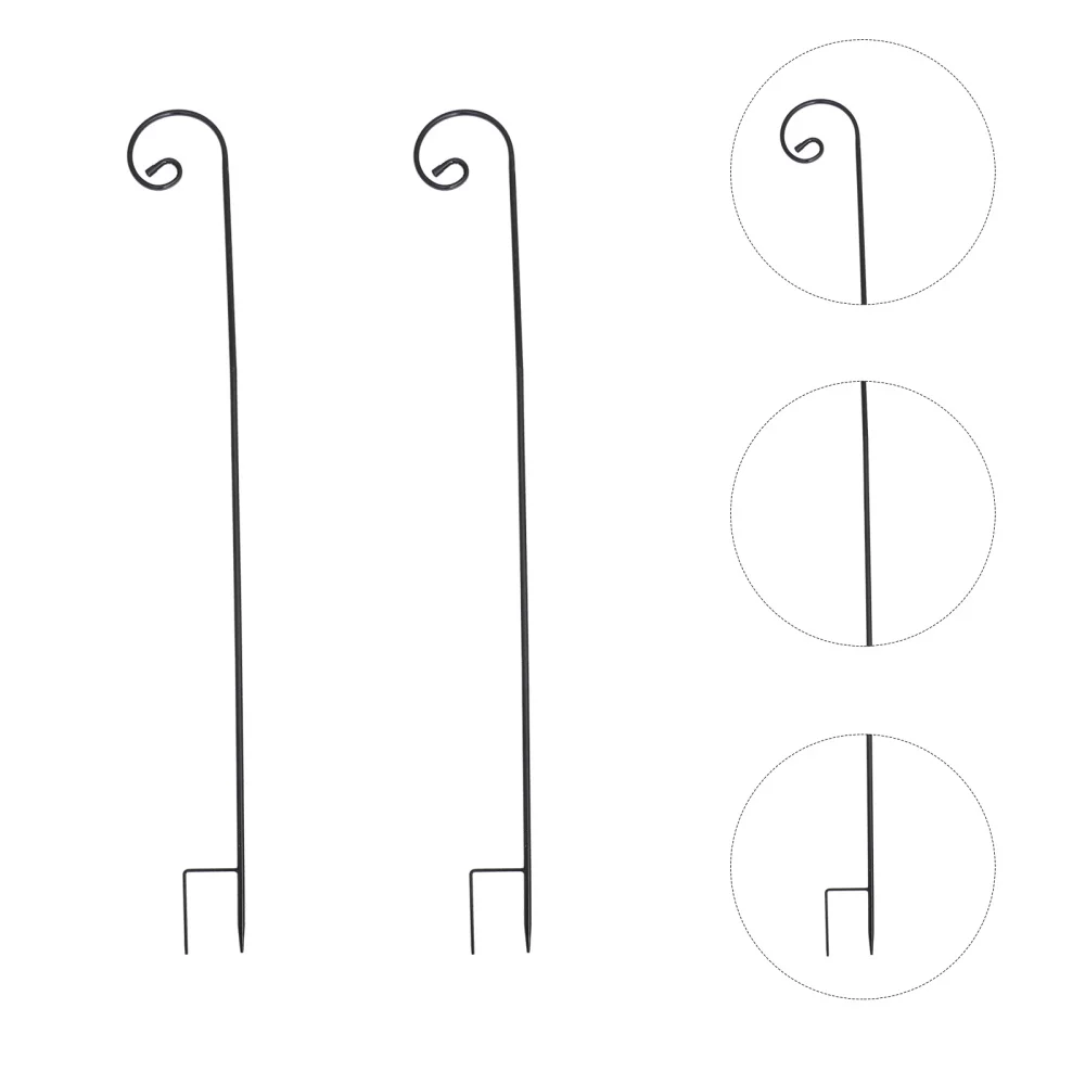 

2Pcs Creative Lantern Shepherd Hooks Outdoor Ground Hooks for Yard Black