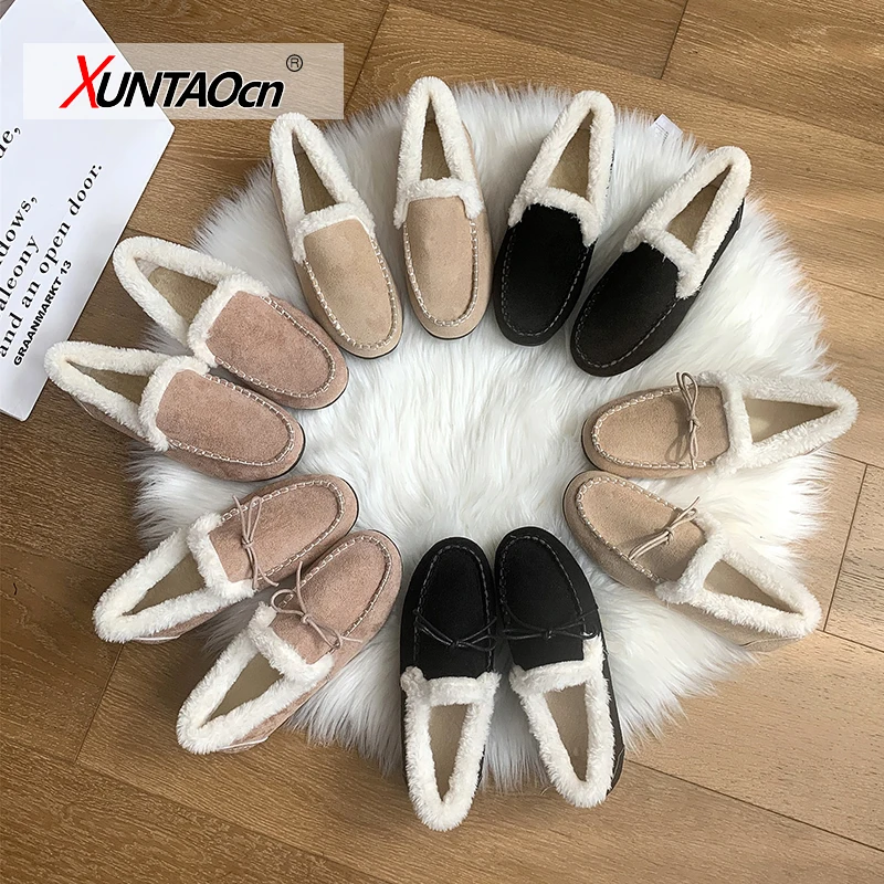 

Top brand 100% Natural Fur Genuine Leather Women Flat Shoes New Fashion Women Moccasins Casual Loafers Plus Size Winter shoes