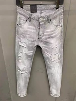 dsquaren2 mens fashion trend patch applique washed frayed hole painted slim fit slim jeans mens jeans 061