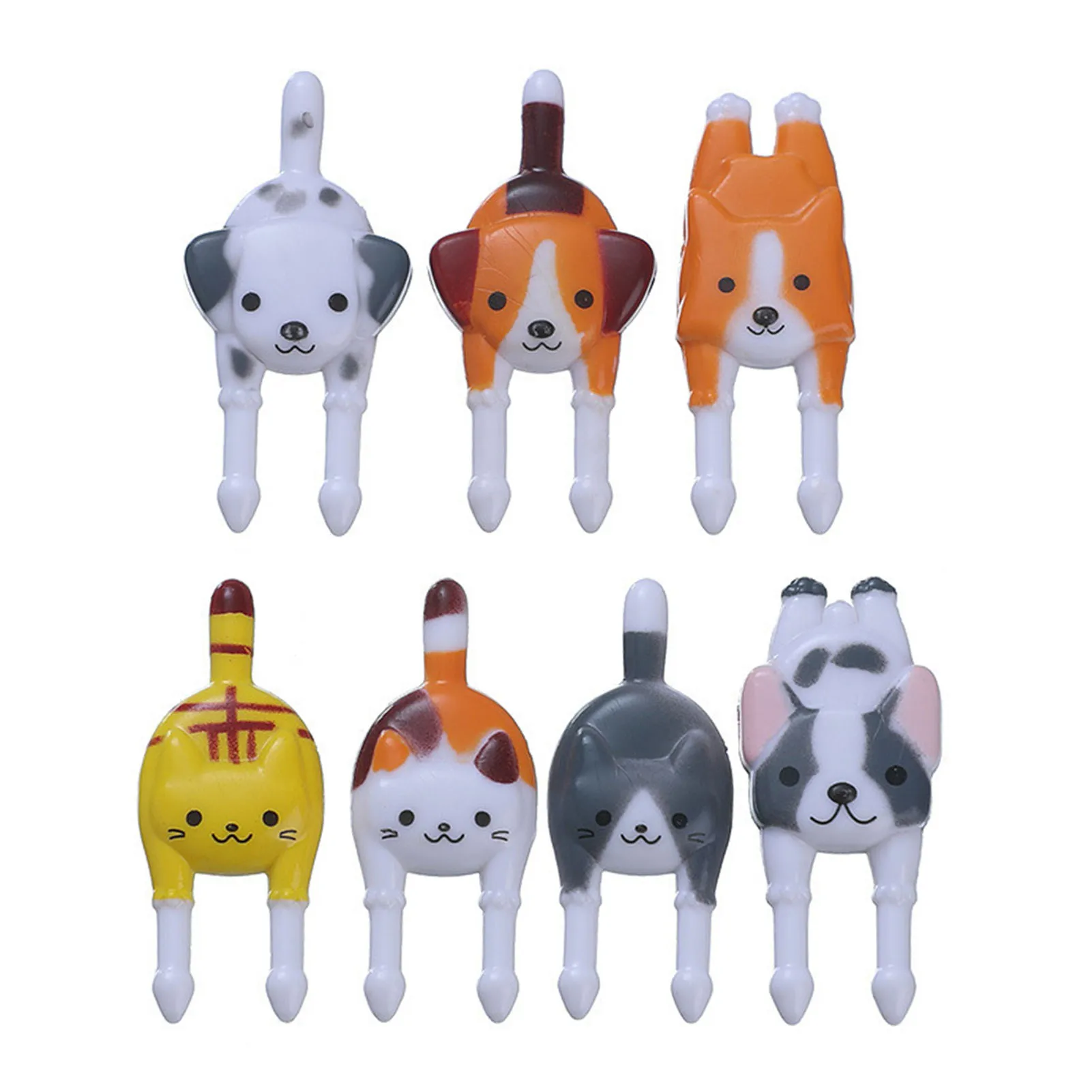

7PCS Fruit Fork Cartoon Cats Dogs Shape Food Fruit Fork Mini Food Grade Plastic Sign For Kids Snack Cake Lunch Party Tableware