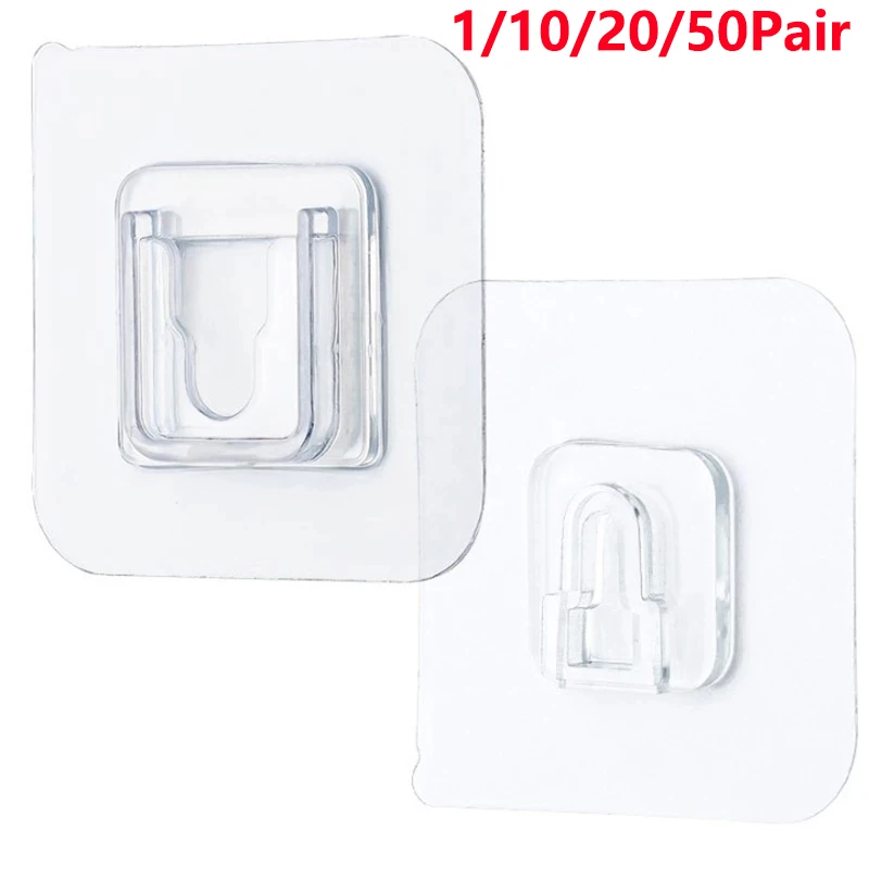 

1-50Pair sdouble sided adhesive wall hooks Wall Hanger Transparent Suction Cup Sucker Hook Double-Sided Adhesive Wall Hooks