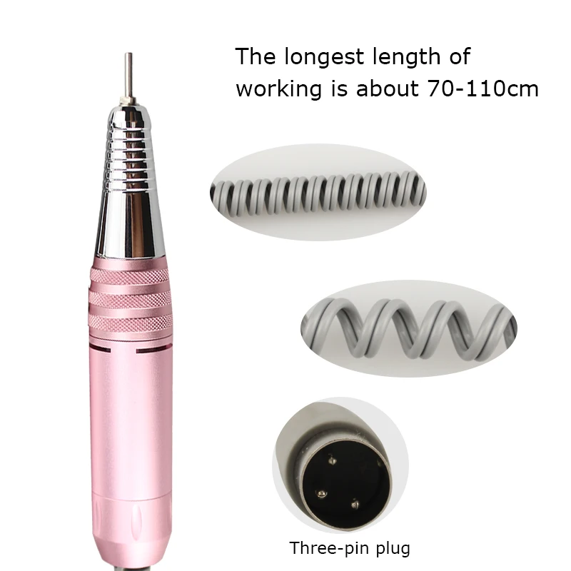 35000RPM Nail Drill Handle Professional Electric Manicure Machine Stainless Steel Handle Electric Manicure Drill Accessory Tool