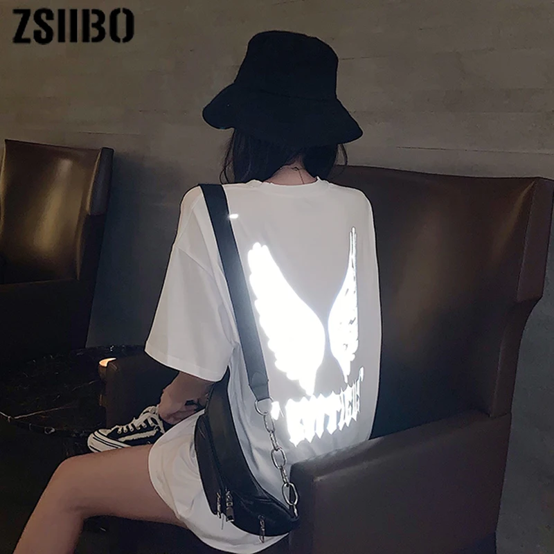 Женская Светоотражающая Футболка Harajuku облегающая футболка с круглым вырезом и