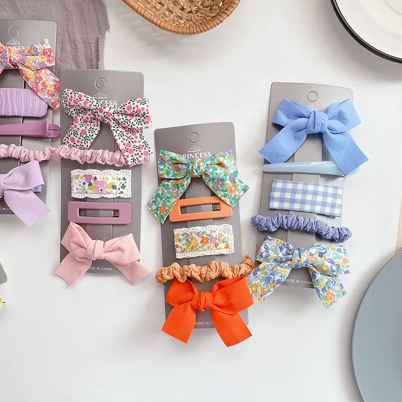 

5 Pcs/Set Baby Hair Clips Floral Bows Kids Hairpins for Baby Girls Plaid Children Clips Princess Barrettes Baby Hair Accessories