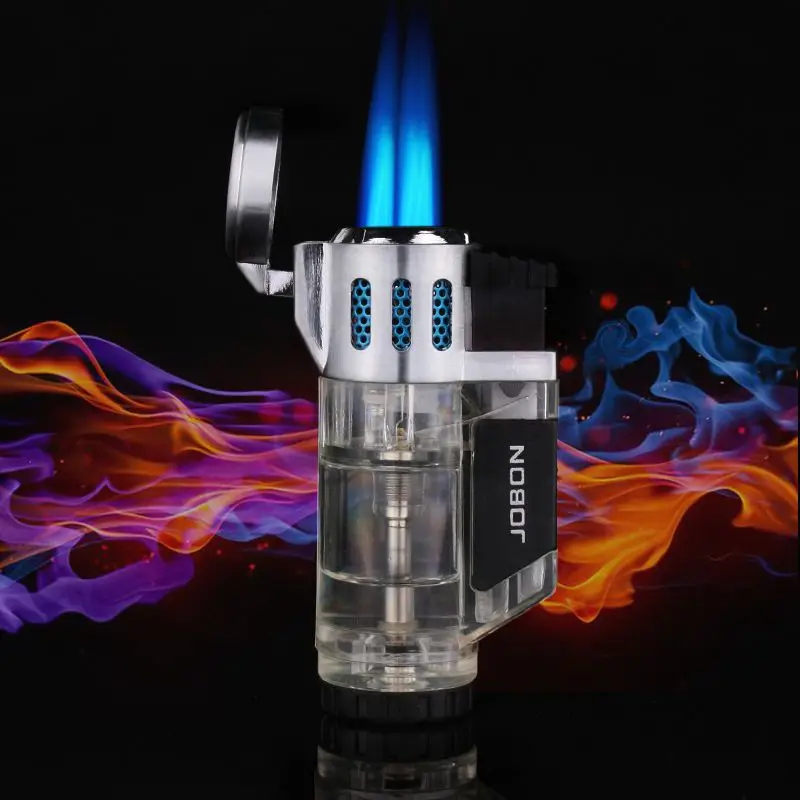 

Creative Three Fire Butane Gas Lighter Gas Visible Windproof Torch Jet Lighters 1300C Mini Cigarette Cigar Lighter Ignition Tool