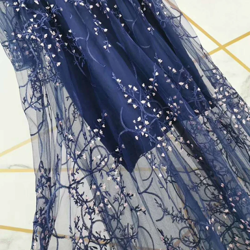 

AELESEEN Runway Fashion Women Dress 2020 High Quality Designer Luxury Flower Embroidery Mesh Long Party Holiday Maxi Dress