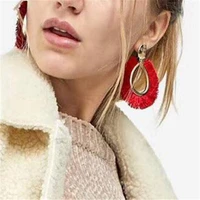 new female jewelry accessories european and american big brands exaggerated alloy fan fringed earrings fashion retro bohemia