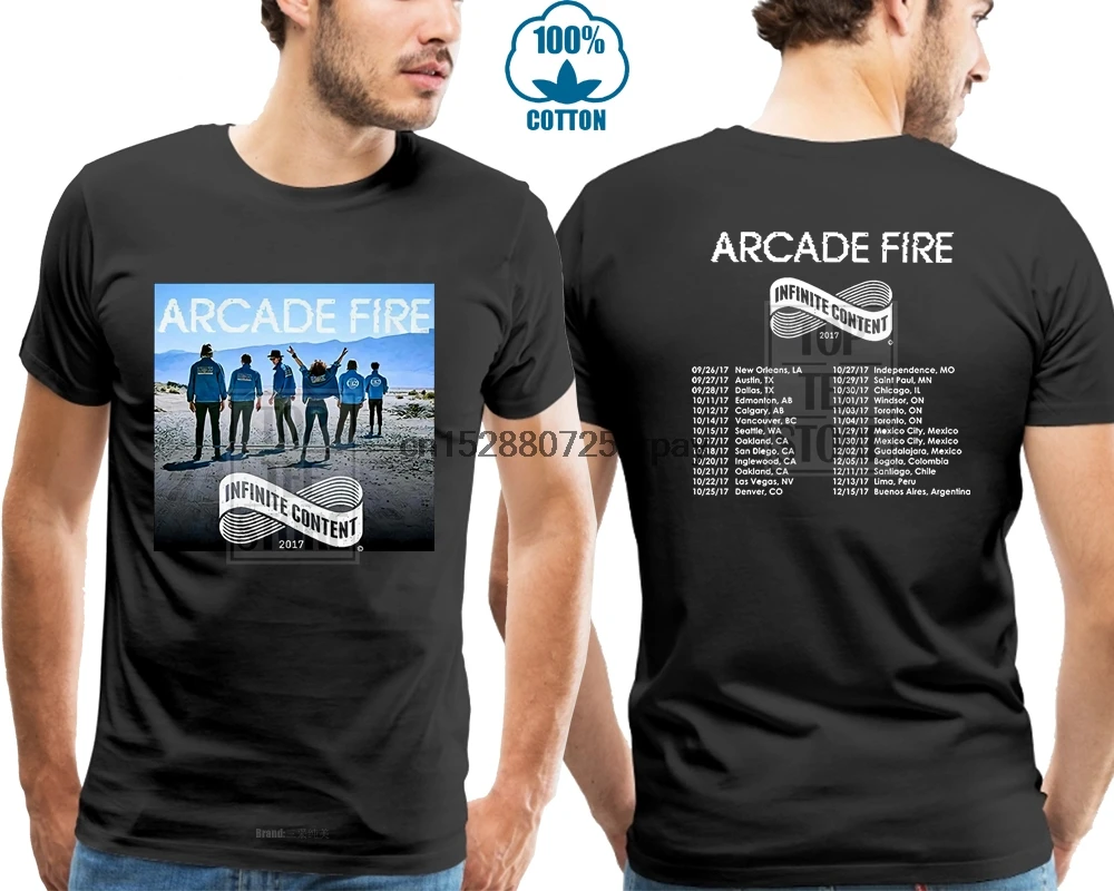 

Топ с круглым вырезом и коротким рукавом, футболка с аркадным огнем, тур, футболка с датой, черный цвет, популярный дизайн