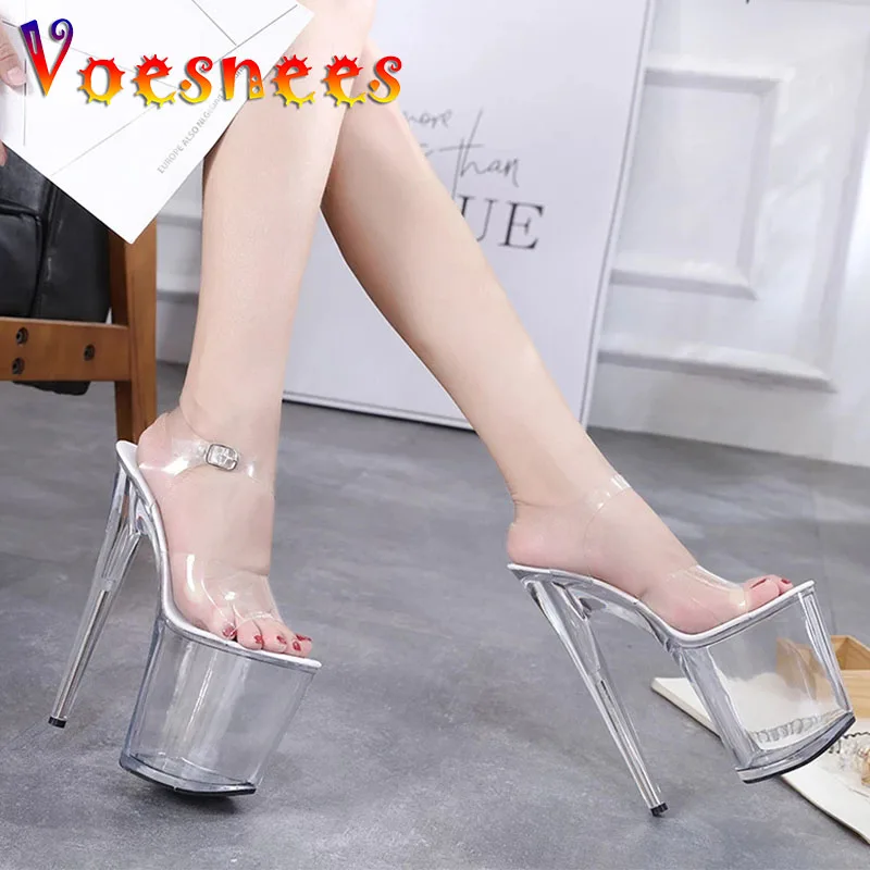 2021 New Summer Women Sandals PVC Transparent Female Shoes Crystal Waterproof Platform Sexy Super High Heels 20CM Ladies | Обувь