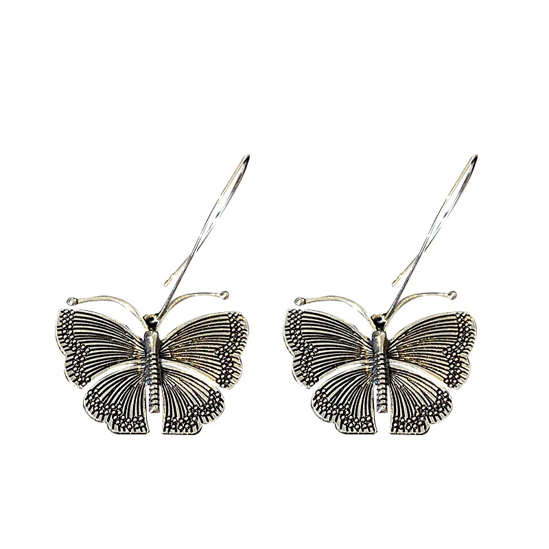 

LOVOACC Stylish Metallic Butterfly Hook Earrings for Women Silver Color Alloy Simulation Wing Dangle Drop Earrings Oorbellen