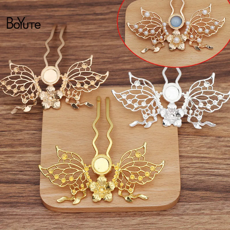 

BoYuTe (5 Pieces/Lot) 90.5*44MM Alloy Butterfly and Flower Hairpin Hair Forks Diy Handmade Jewelry Materials