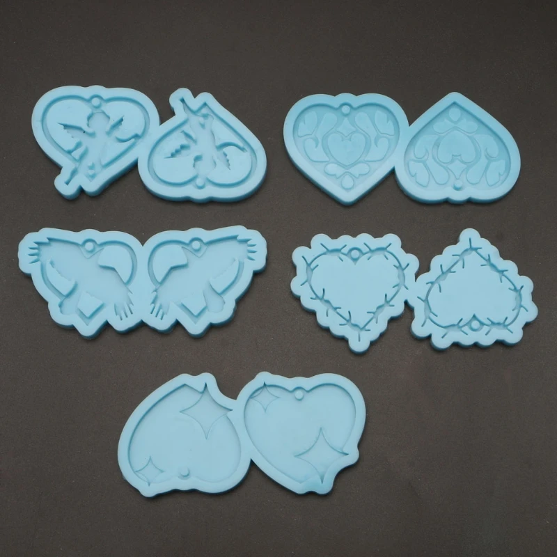 

5 Styles Two Heart Shape Love Sign Keychain Silicone Mold with Hole Jewelry DIY B36D