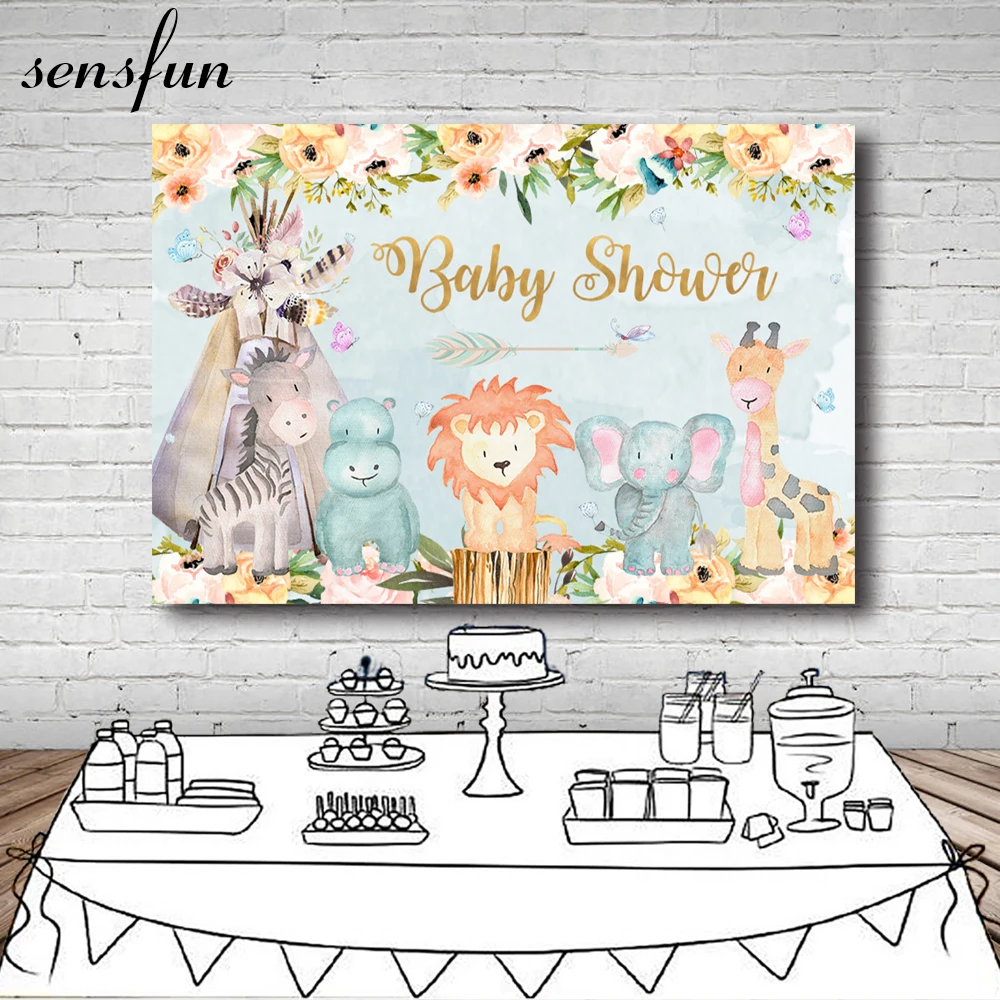 Животные лесной вечерние фоны для фотостудии цветы льва слона Baby Shower сафари