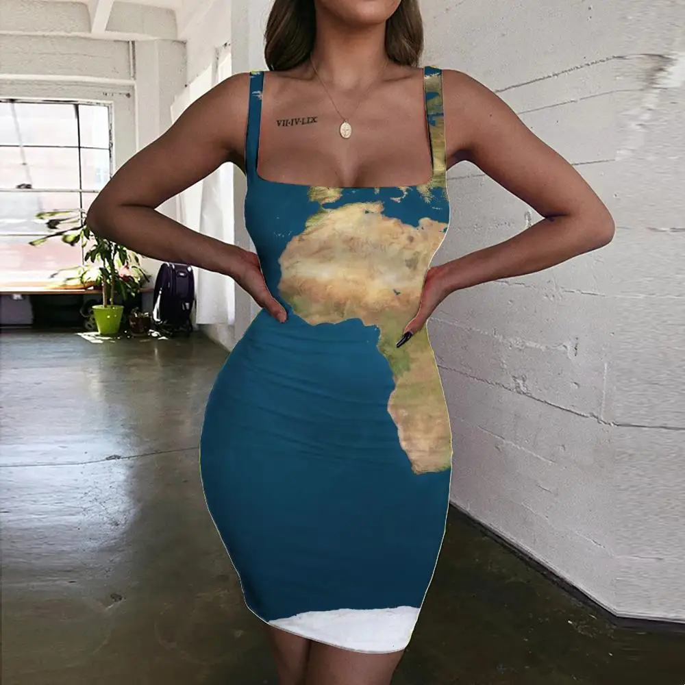 

Giyu World Map Dresses Women Colorful Bodycon Dress Cloud Halter Sleeveless Harajuku Vestido Sexy Womens Clothing Party Vintage
