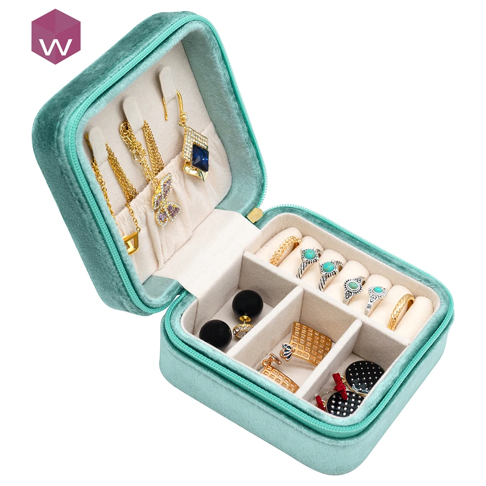 Velvet Pu Leather Small Travel Jewelry Box Portable Jewellery Organizer Storage Case Custom Logo