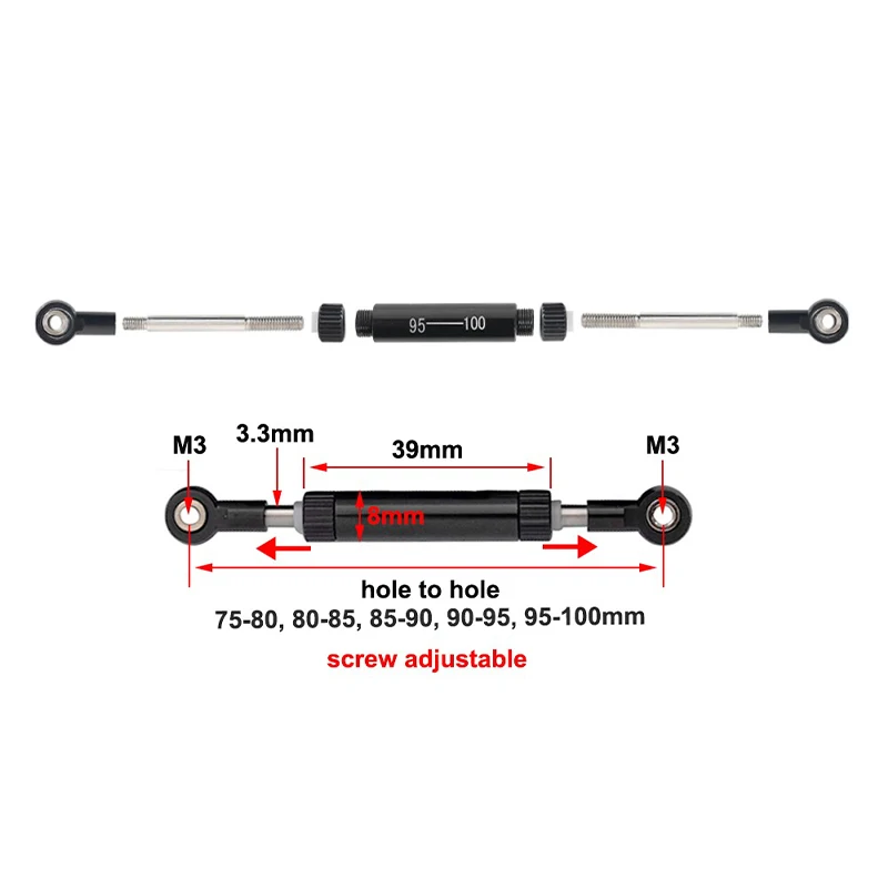 1 Pcs Adjustable Steering Link Rod Panhard Bar Servo Linkage 75-100mm for 1/10 RC Crawler Axial SCX10 RR10 RBX10 TRX4 HSP 94111 | Игрушки и