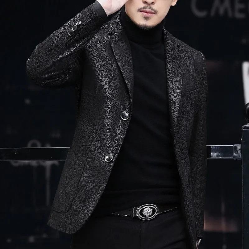Модный деловой Мужской приталенный пиджак из овечьей кожи для банкета вечерние