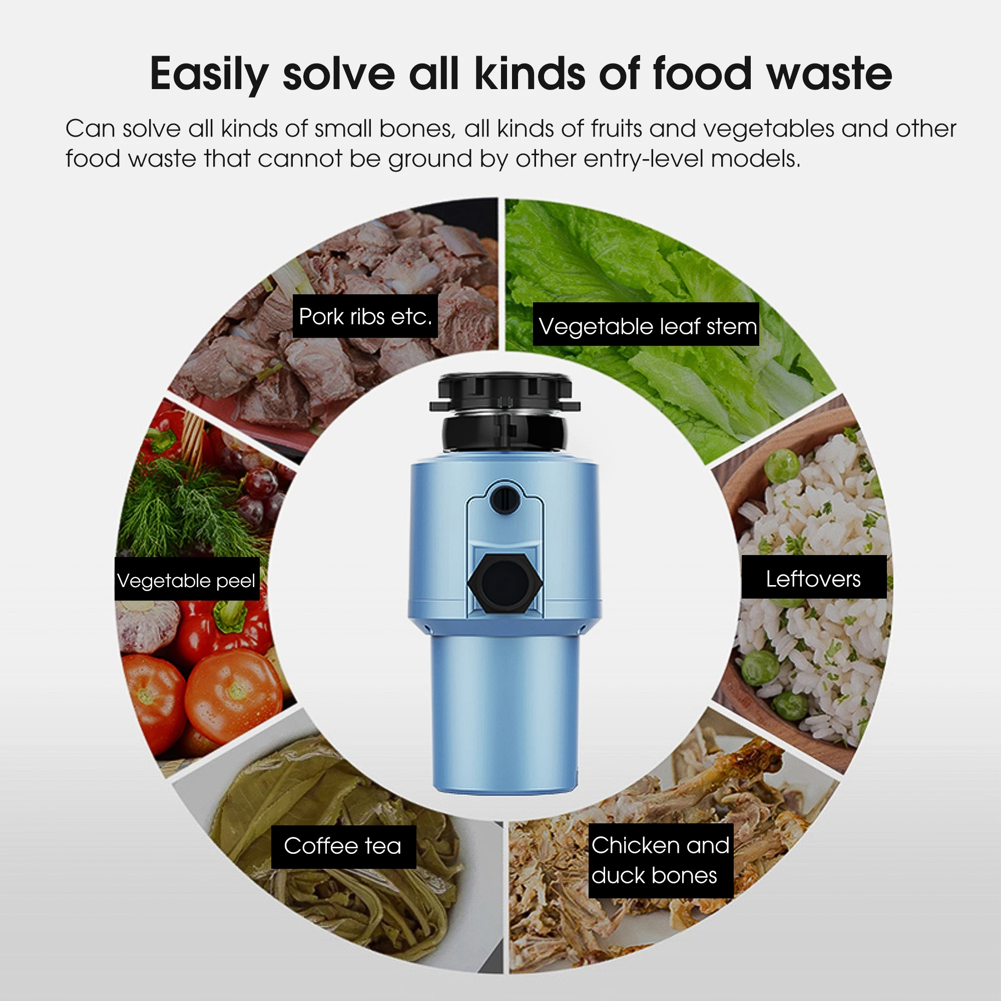 

LJ-600 Kitchen Garbage Disposal Machine 1400mL household Disposer Food Waste Processor Home Kitchen Complete Set