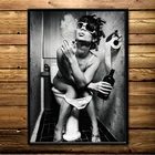 Современный настенный художественный постер картина живопись женщина курение в туалет Плакаты печать настенные картины для Ванная комната туалет украшения