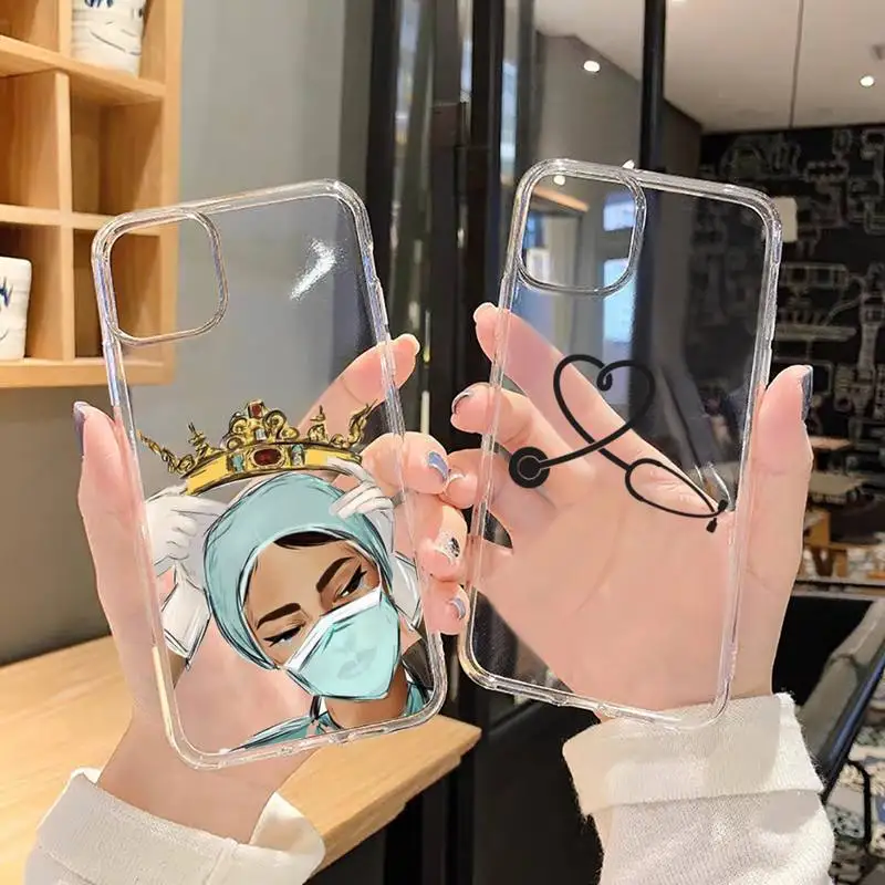 

Nurse Medicine Doctor cartoon Phone Case For iphone 13 12 11 8 7 plus mini x xs xr pro max Transparent soft
