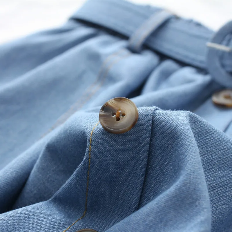 Модные джинсовые юбки для девочек с талией чистый цвет маленькая свежая юбка