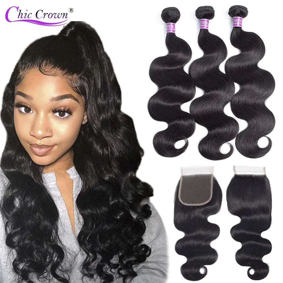 

Body Wave Bundles With Closure Brazilian Hair Weave 3 Bundles With 4*4 Lace Closure 100% Remy Human Hair Bundles With Closure