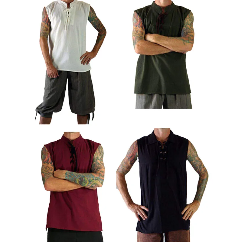 Средневековый Ренессанс викингов пиратский костюм изгой мужской хлопковый