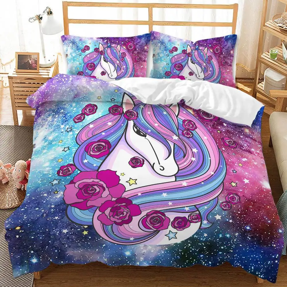 

Cartoon unicorn Duvet Cover set Beddengoed Set 3 Stuks Inclusief 1 Duvet 2 Kussenslopen microfiber Dekbedovertrek Voor Kinderen