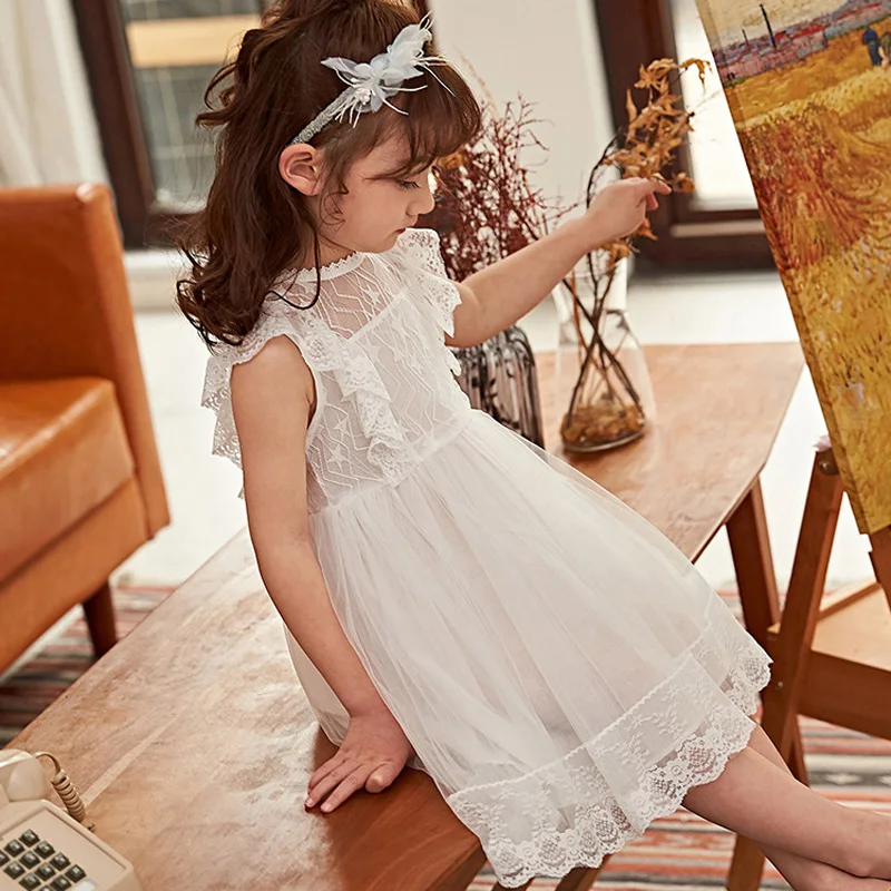 Летняя одежда для девочек 2020 модная детская белое кружевное платье принцессы