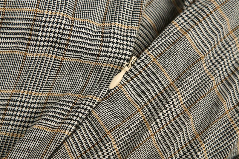 

Elegant women grey plaid skirt 2020 autumn fashion ladies high waist pleated skirts vintage female zipper long skirt girls chic