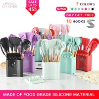 13pcsfood grade silicone kitchenware suit with shelf storage box heat resistant non stick cookware kitchen baking accessories