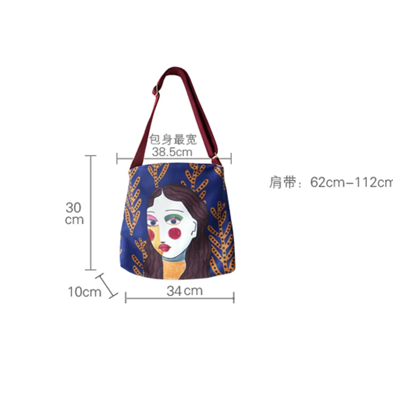 

[EAM] Women New Abstract Oil Painting Portrait Printing Canvas Personality All-match Crossbody Shoulder Bag Fashion 2021 18A2505