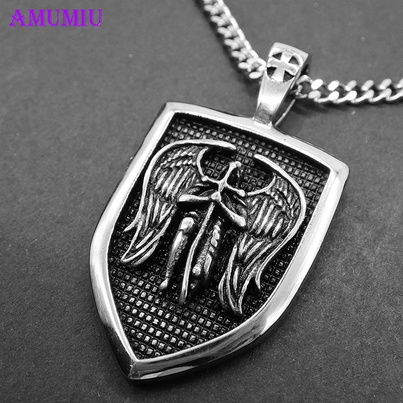 AMUMIU мужское ожерелье Archangel Saint Shield Protection крест с ангелами Wing Charm русский orhodox