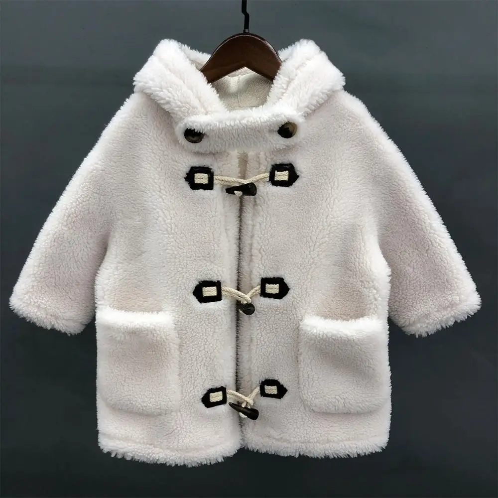

Janefur, новейший дизайн, зимняя детская дубленка с капюшоном и пуговицами-когтями