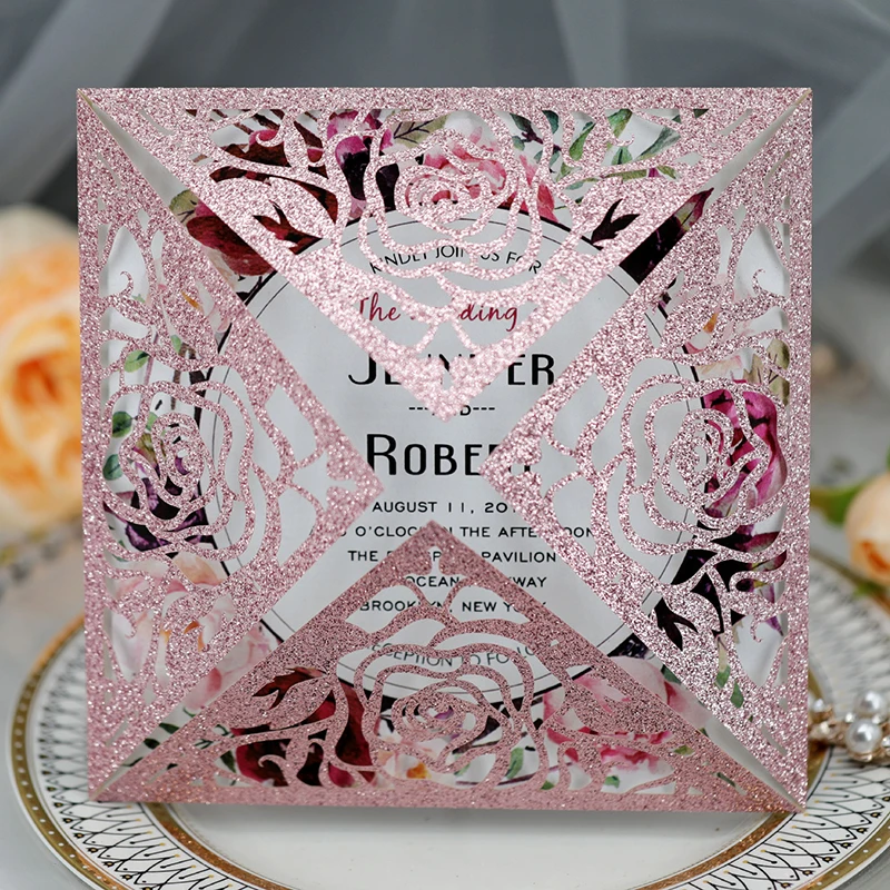 50 шт. блестящие бумажные Полые Цветы лазерная резка свадебные пригласительные