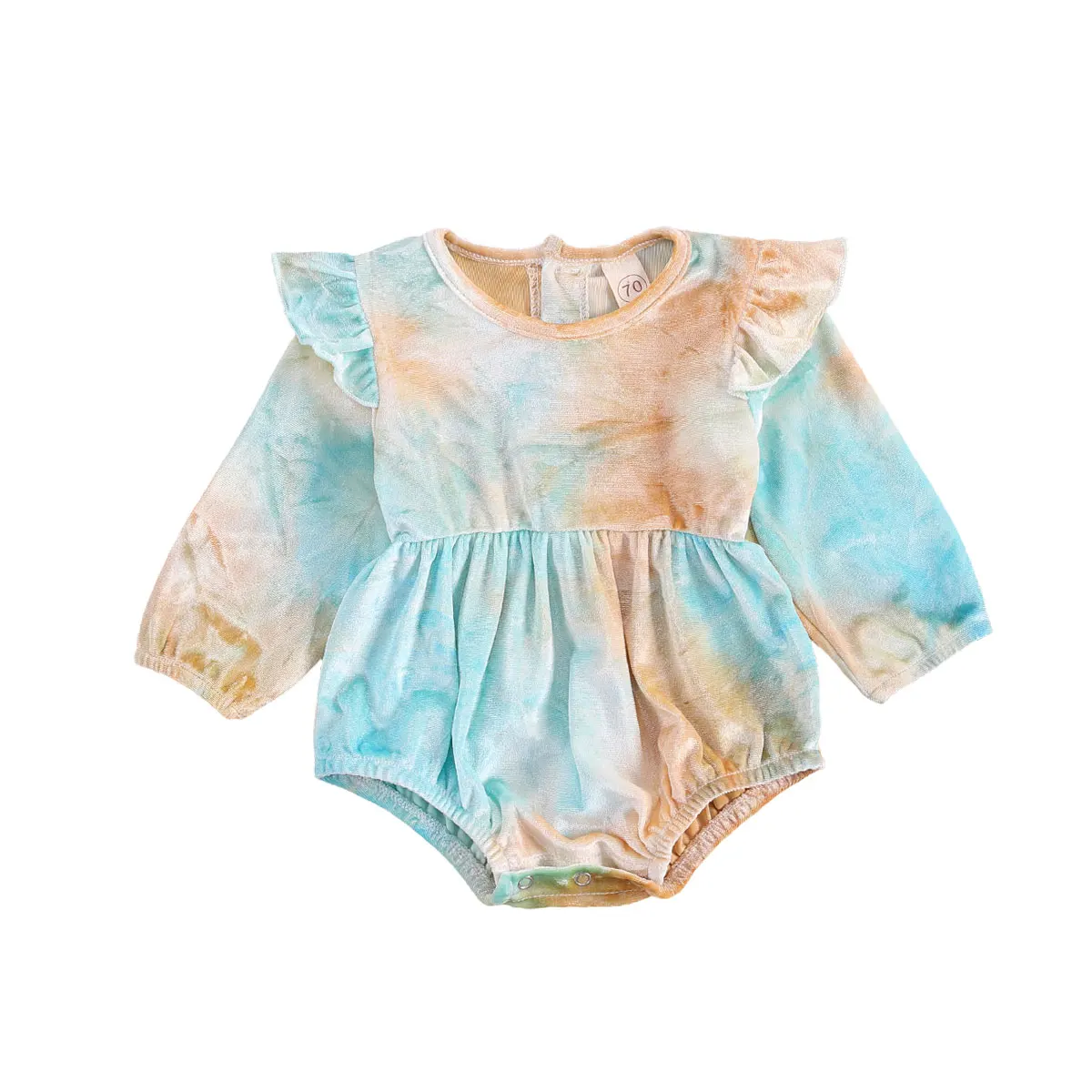 

0-24M Newborn Baby Girl Long Sleeve Romper Tie-dyed Print Velvet Romper Jumpsuit Spring Autumn Clothes